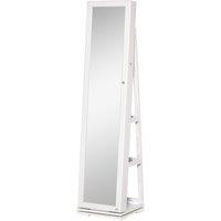 HOMCOM Lockable Jewellery Cabinet with 360 Swivel Base, Full-Length Mirror & Built-In Smaller Mirror, White