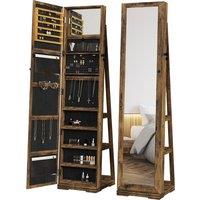 HOMCOM 360 Swivel Jewellery Cabinet, Mirror Armoire, Full Length Mirror, Lockable Jewellery Organiser with Built-In Small Mirror, Rustic Brown