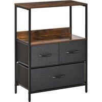 HOMCOM Dresser Fabric Drawers w/ 3 Linen-Feel Foldable Drawers & Metal Frame for Storage in Dining & Living Room, Bedroom, Black Aosom UK