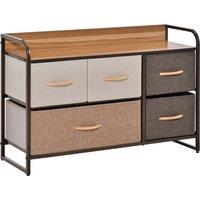 HOMCOM Fabric Dresser: 5-Drawer Linen Tower with Wooden Top, Bedroom & Hallway Storage, Slate Grey Aosom UK