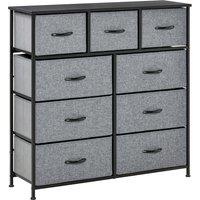HOMCOM 9 Drawers Storage Chest Dresser Organizer Unit , Easy Pull Fabric Bins, for Bedroom, Hallway, Entryway, Black & Grey