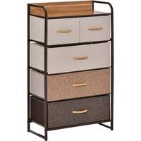 HOMCOM 5-Drawer Dresser Tower 3-Tier Storage Organizer with Steel Frame Wooden Top for Bedroom Hallway Closets