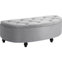 HOMCOM Storage Ottoman Bench, Semi-Circle Tufted Upholstered Accent Seat with Rubberwood Legs, Footrest Stool for Entryway & Bedroom, Grey Aosom UK