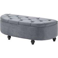 HOMCOM Semi-Circle Bed End Bench Ottoman w/ Storage Tufted Upholstered Accent Seat Footrest Stool w/ Rubberwood Legs for Bedroom & Entryway Aosom UK