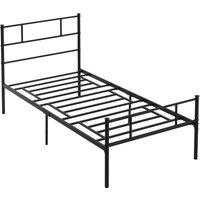 HOMCOM Single Metal Bed Frame with Headboard and Footboard, Solid Bedstead, Metal Slat Support, Underbed Storage, Bedroom Furniture Aosom UK