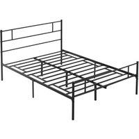 HOMCOM Double Metal Bed Frame with Headboard and Footboard, Solid Bedstead Base, Metal Slat Support, Underbed Storage Space, Black Aosom UK