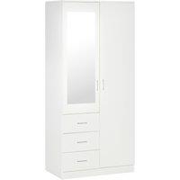 HOMCOM Mirror Wardrobe with 2 Doors, Adjustable Shelf, 3 Drawers, Home Storage, 80W x 50D x 180H cm, White