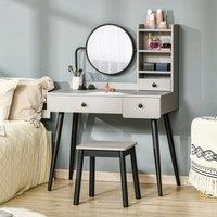 HOMCOM Dressing Table Set with Mirror and Stool, Vanity Makeup Table with 3 Drawers and Open Shelves