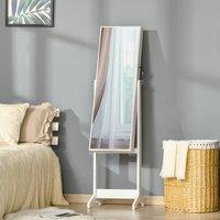 HOMCOM Lockable Jewellery Cabinet with Full-Length Mirror, Armoire Organiser for Bedroom Dressing Room, White Aosom UK