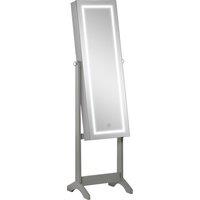 HOMCOM Jewellery Cabinet with LED Light, Lockable Jewellery Organiser with Full-Length Mirror for Bedroom Dressing Room, Grey Aosom UK