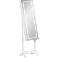 HOMCOM Mirror Jewelry Cabinet with LED Light, Three Storage Boxes & Five Shelves Storage for Make-up, Perfumes, Jewellery, Lockable, White Aosom UK