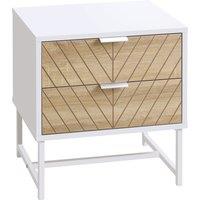 HOMCOM Contemporary Bedside Cabinet: White & Oak Nightstand with 2 Drawers, Metal Frame, Sofa Side Table Aosom UK