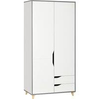 HOMCOM Wardrobe with 2 Doors, 2 Drawers, Hanging Rail, Shelves for Bedroom Clothes Storage Organiser, 89x50x185cm, White