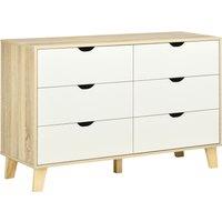 HOMCOM 6-Drawer Wide Chest, Storage Organiser Unit with Wooden Legs for Bedroom, Living Room, White and Light Oak Aosom UK