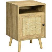 HOMCOM Bedside Table with Rattan Element, Side End Table with Shelf and Cupboard, 39cmx35cmx60cm, Natural Aosom UK