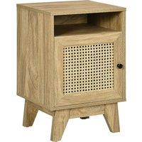 HOMCOM Bedside Cabinet with Rattan Detail, Side Table with Shelf & Cupboard, 39x35x60cm, Natural Aosom UK