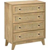 HOMCOM Storage Cabinet, 4-Drawer Unit with Rattan Element for Bedroom, Living Room, 80cmx35cmx95cm, Wood Effect