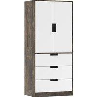 HOMCOM Modern Clothes Storage Cupboard Unit, 3 Drawer 2 Door Wardrobe with Hanging Rod, Rustic Brown