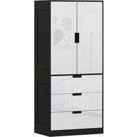 HOMCOM 2 Door Wardrobe, Modern Wardrobe with 3 Drawers and Hanging Rod for Bedroom, High Gloss White