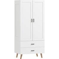 HOMCOM 2-Door Wardrobe, Modern Wardrobe with 2 Drawers and Hanging Rail for Bedroom, White