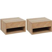 HOMCOM Set of 2 Bedside Tables, Wall Mounted Nightstand with Drawer and Shelf, Compact Bedroom Furniture, 37 x 32 x 21cm, Natural Aosom UK