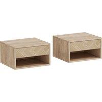 HOMCOM Set of Two Floating Bedside Tables - Natural Wood Finish