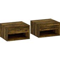 HOMCOM Set of Two Floating Bedside Tables - Rustic Brown