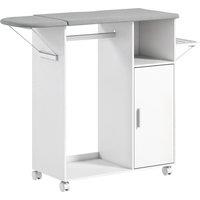 HOMCOM Rolling Ironing Board Cabinet, Foldable Ironing Station with Storage, Wheels for Home, Laundry Room, White