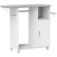 HOMCOM Rolling Ironing Board Cabinet, Foldable Ironing Station with Storage, Wheels for Home, Laundry Room, White
