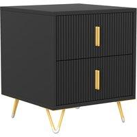 HOMCOM Elegant Fluted Bedside Table - Black/Gold-Tone