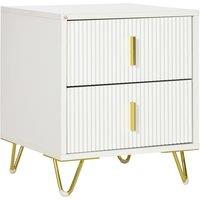 HOMCOM Bedside Table with 2 Drawers, Side End Table, Nightstand with Metal Frame for Living Room, Bedroom, White