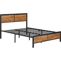 HOMCOM Industrial Double Bed Frame, 5FT Steel Bed Base w/ Headboard, Footboard, Slatted Support & Under Bed Storage, 147 x 197cm, Brown Aosom UK