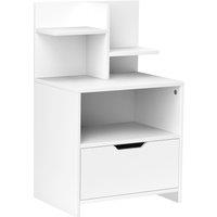 HOMCOM Modern Bedside Table, Nightstand with Drawer, Shelf, Bedside Cabinet for Bedroom, Living Room, White