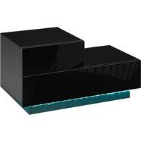 HOMCOM Bedside Table with LED: High-Gloss Front, Remote-Controlled RGB Lighting, Drawers for Bedroom, Black Aosom UK