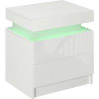 HOMCOM White Bedside Cabinets with LED Light, High Gloss Front Nightstand with 2 Drawers, for Living Room, Bedroom