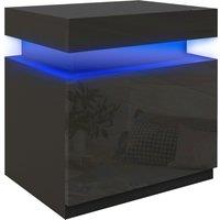 HOMCOM Black Bedside Table with LED Light, High Gloss Front Nightstand with 2 Drawers, for Living Room, Bedroom