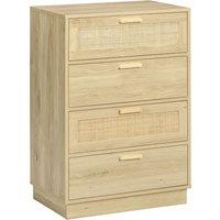 HOMCOM Chest of Four Rattan Weave Panel Drawers - Wood-Effect