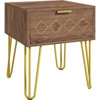 HOMCOM Modern Wooden Bedside Table with Drawer, Stylish Sofa Side Table with Gold Tone Metal Legs for Bedroom or Living Room Aosom UK