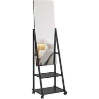 HOMCOM Rolling Full-Length Dressing Mirror on Wheels with Adjustable Angle & Storage Shelves for Bedroom Aosom UK