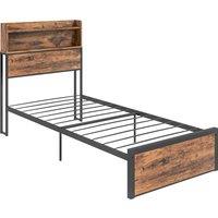 HOMCOM Industrial Single Bed Frame, 3.1FT Steel Bed Base w/ Storage Headboard, Footboard, Under Bed Storage, 95 x 209cm, Rustic Brown Aosom UK