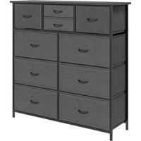 HOMCOM Bedroom Dresser: 10 Fabric Drawers, Steel Frame, Spacious Storage Solution, Ebony Shade