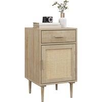 HOMCOM Bedside Table, Rattan Side Tables w/ Drawer, Cabinet & Adjustable Shelf, Boho Bedside Cabinet w/ Storage for Bedroom, Living Room, Aosom UK
