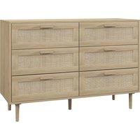 HOMCOM Chest of Drawers, 6-Drawer Dresser, Tall Storage Drawer Unit with Rattan Element for Bedroom, Living Room, Oak