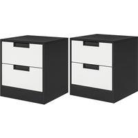 HOMCOM Set of 2 Bedside Cabinets with Dual Drawers, Modern Nightstands for Bedroom Storage, Living Room Accent Furniture, White and Black. Aosom UK