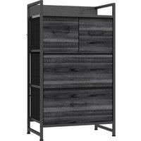 HOMCOM Rustic Chest of Four Fabric Drawers - Black Wood Effect