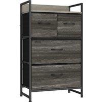 HOMCOM Rustic Chest of Four Fabric Drawers - Grey Wood Effect