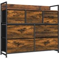 HOMCOM Chest of Drawers with 7 Drawers, Industrial Fabric Storage Unit with Top Shelf and Steel Frame for Bedroom, Rustic Brown