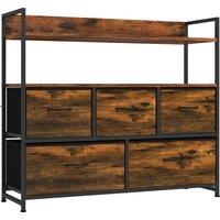 HOMCOM Chest of Drawers, Bedroom Fabric Dresser with 5 Drawers, Storage Organiser Unit with Open Shelves, Rustic Brown