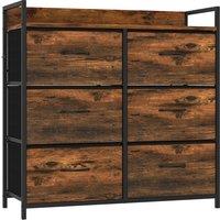 HOMCOM Rustic Chest of Six Fabric Drawers - Rustic Brown