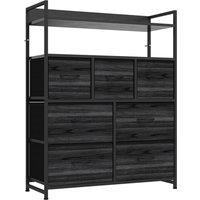 HOMCOM Chest of Drawers, Bedroom Fabric Dresser with 7 Drawers, Storage Organiser Unit with Open Shelves, Black Wood-Effect